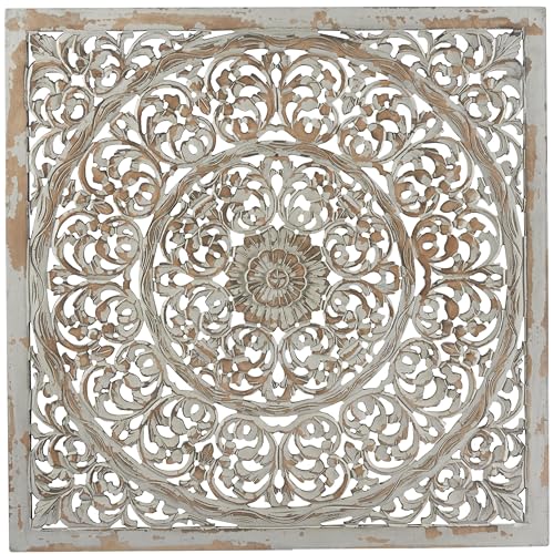 Floral Hand Carved Pine Wall Decor