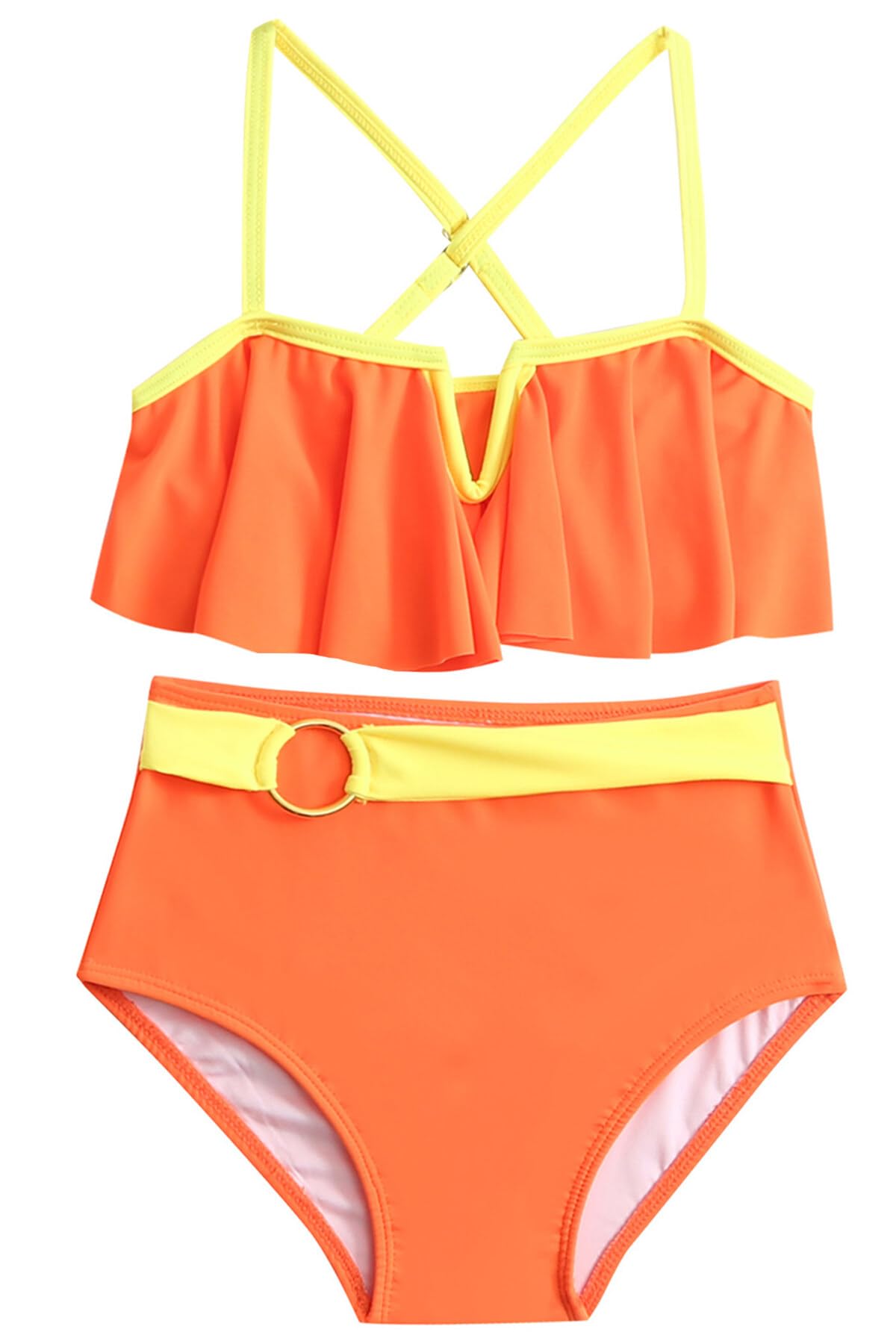 SEAUR Traje de baño de 2 Piezas con Volantes para niñas Conjunto de Playa Anti-UV Top Bañador Shorts Bikini para niñas de 2 a 12 años