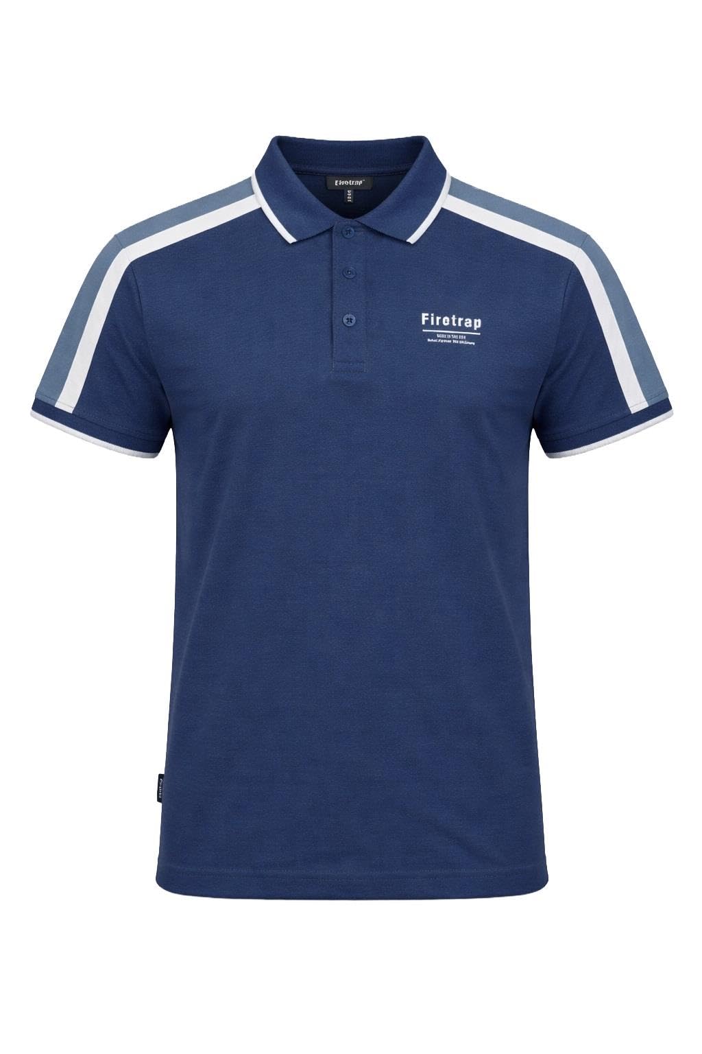 Firetrap Men's Dark Blue - Thorne Polo Shirt Cotton Polos Tshirt Short Sleeve Summer Ribbed Tipping Collar Tshirts Top M