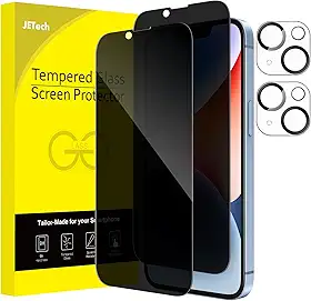 JETech Película de Vidro Temperado Cobertura Total de Privacidade para iPhone 14 6,1 Polegadas com Protetor Lente Câmera, Protetor de Tela Anti-Espião, 2 Pacotes Cada