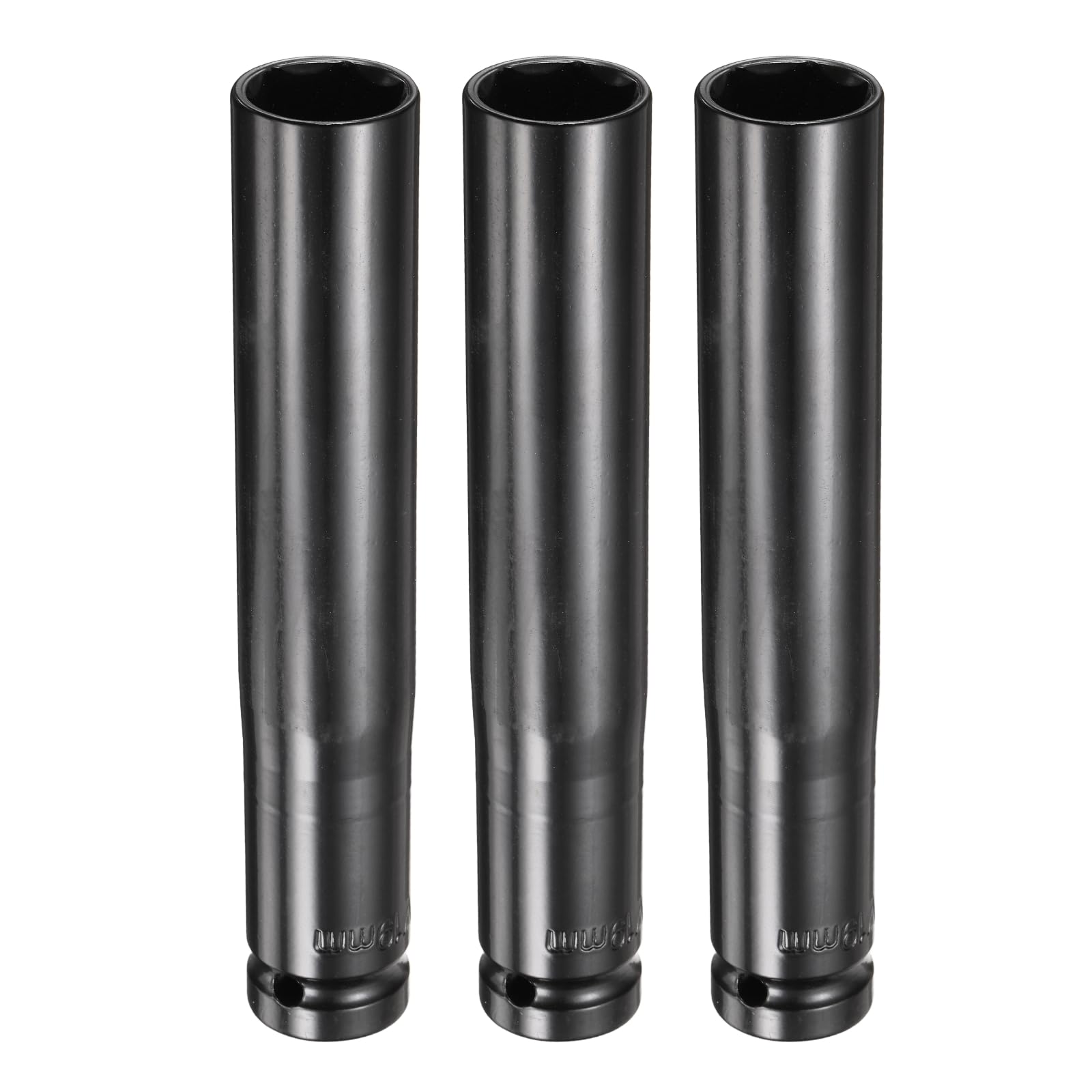 sourcing map 3pcs 6-Point Deep Impact Socket 1/2" Drive 19mm Metric Socket 5.7" (145mm) Extra Long Heat-Treated 45# Steel for Home Auto Spindle Axle Hex Nuts Bolts Repair, Black — image 1
