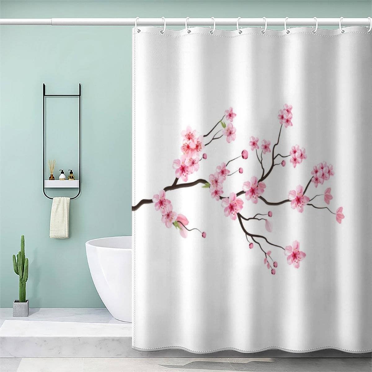 AOLIGL Shower Curtain 180x180cm Waterproof Shower Curtain Branch Romance Bath Curtains for Shower Wet Room Unique Printed Japanese Cherry Blossoms Shower Curtain Rust Proof Eyelets