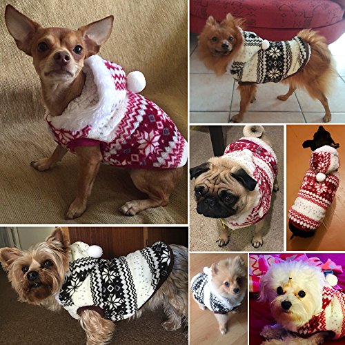 Beirui Cute Fleece Dog Jacket Pajamas Sweater - Christmas Dog Warm Coat Yorkie Soft Fleece Padded Vest - Warm Pet Jumpsuit Dog Accessories Hoodie,Red 12" #TOP3