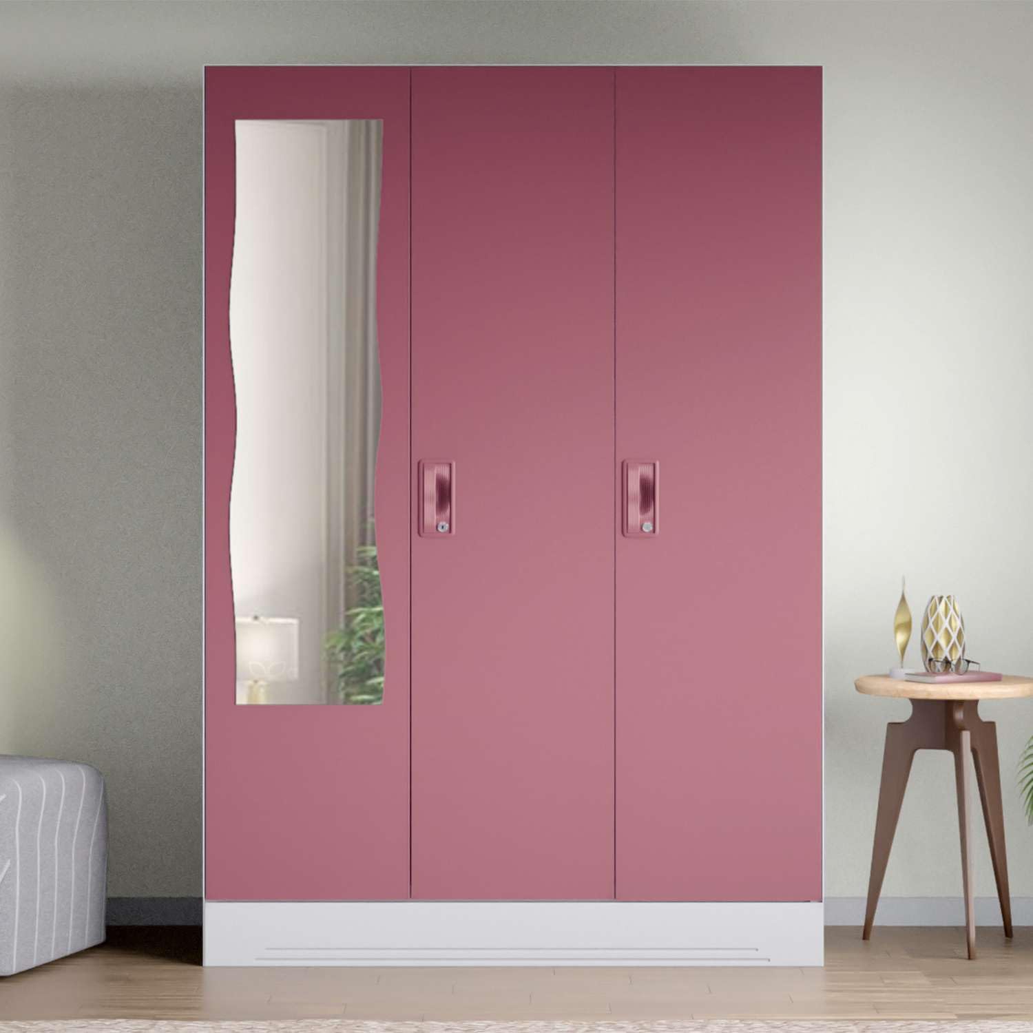 GODREJ INTERIO Almirah Slimline 3-Door Steel Almirah, Cupboard for Clothes (Royal Ivory and Dusty Rose), 1-Year Warranty, 7 Shelves, 1 Locker, Curvilinear Mirror-image-35