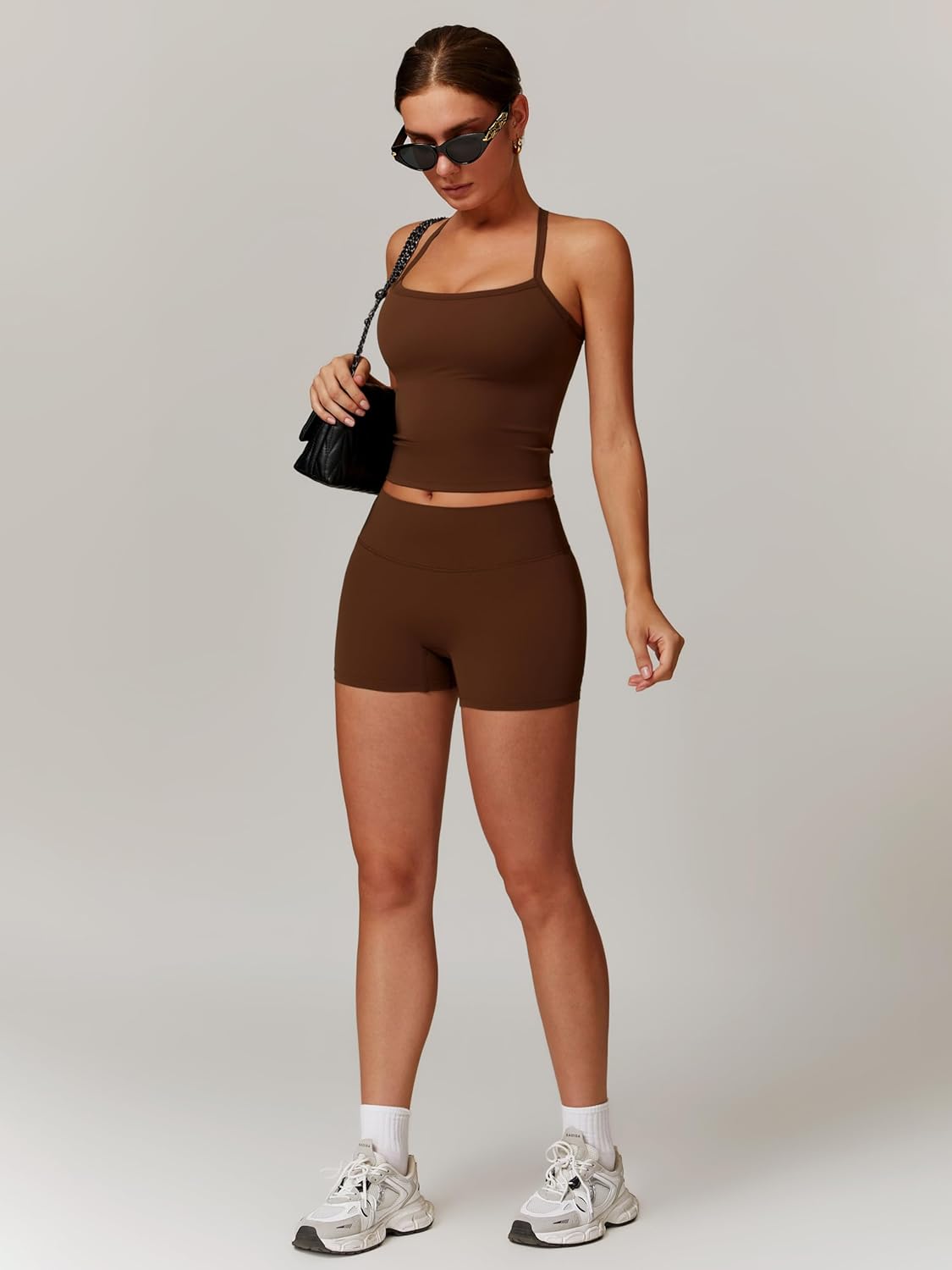 Women's Yoga Outfits Backless Strappy Sports Bra and High waisted hip-lifting shorts Matching workout set - Image 6