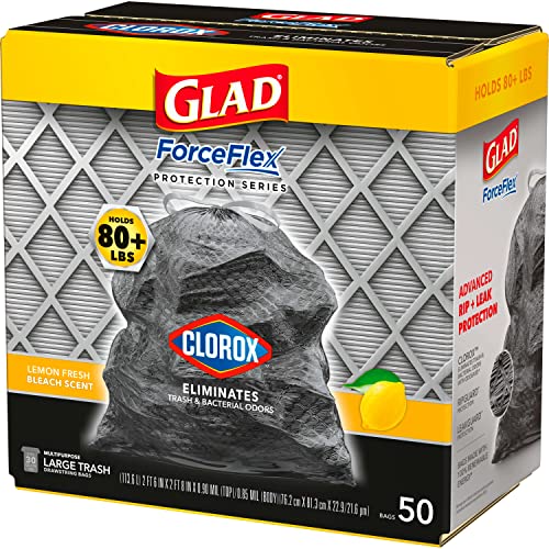 Glad Forceflex With Clorox Trash Bags, Lemon Fresh Bleach Scent, 30 Gal, 50 Ct, Package May Vary #TOP3