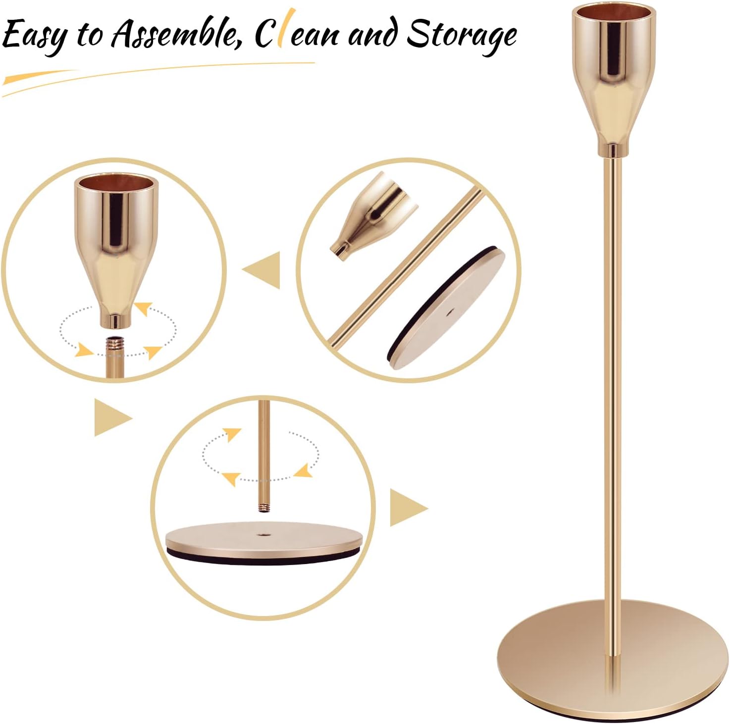 Candlestick Holder Gold Candle Holders for Table Centerpiece Set of 6 Taper Candle Holder Brass Decorative Metal Candle Stand for Christmas, Wedding, Dinning, Anniversary, Party Ornaments : Home & Kitchen