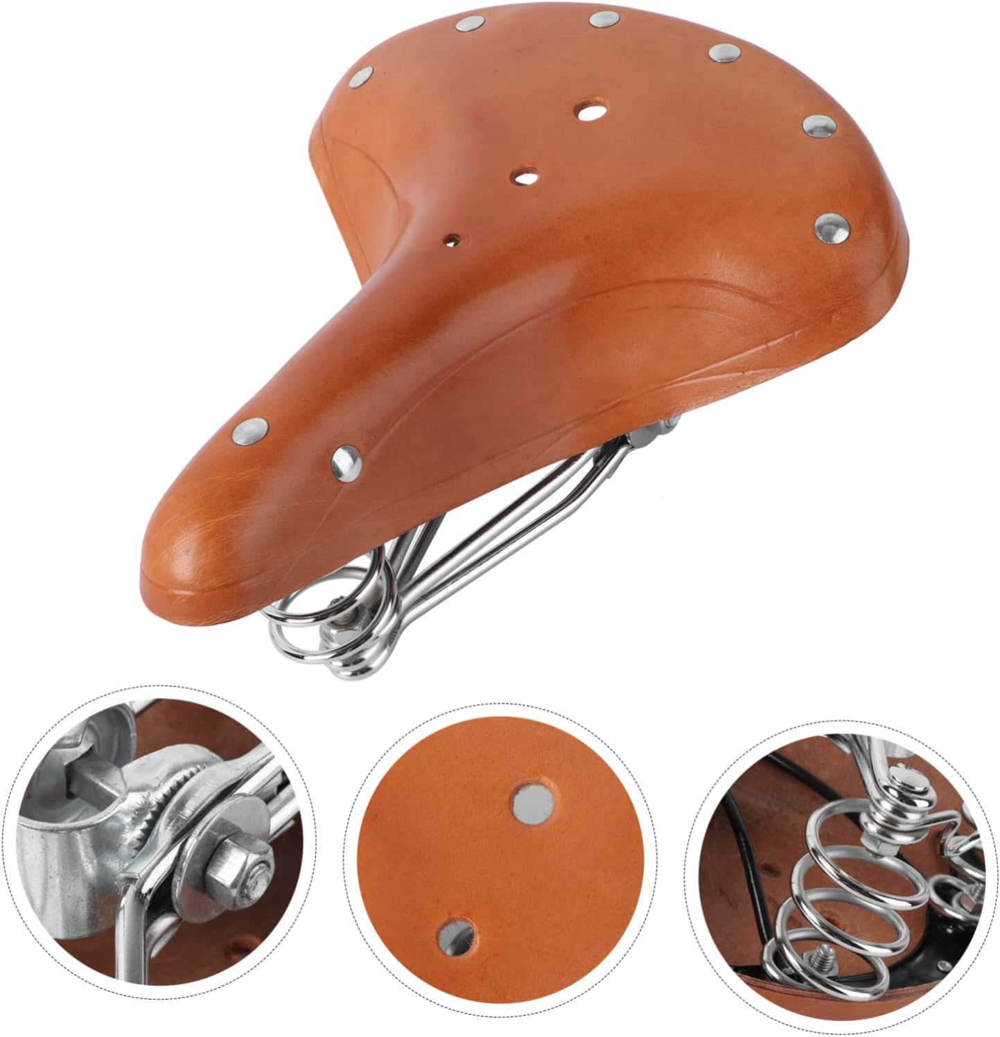 GANAZONO Faux Leather Bike Seat for Road Mountain Touring Bikes Vintage Style Saddle with Shockproof Springs Comfortable Cushion for Cycling and Racing Random Color