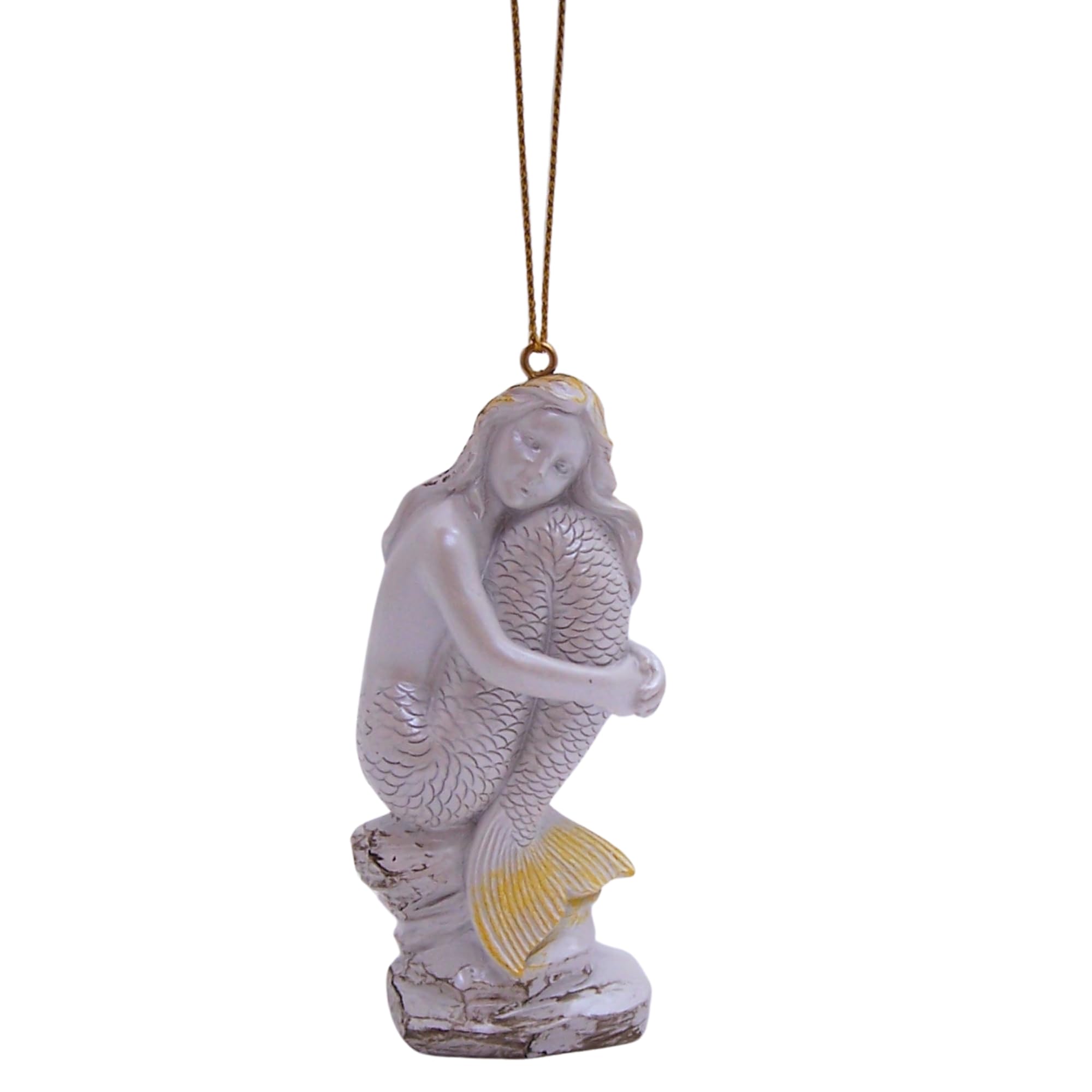 Wowser White Coastal Mermaid Ornament Hanging Decor, & Gold Nautical Mermaid Figurine, Beach Theme Christmas Tree Ornament Or Home Décor Accent
