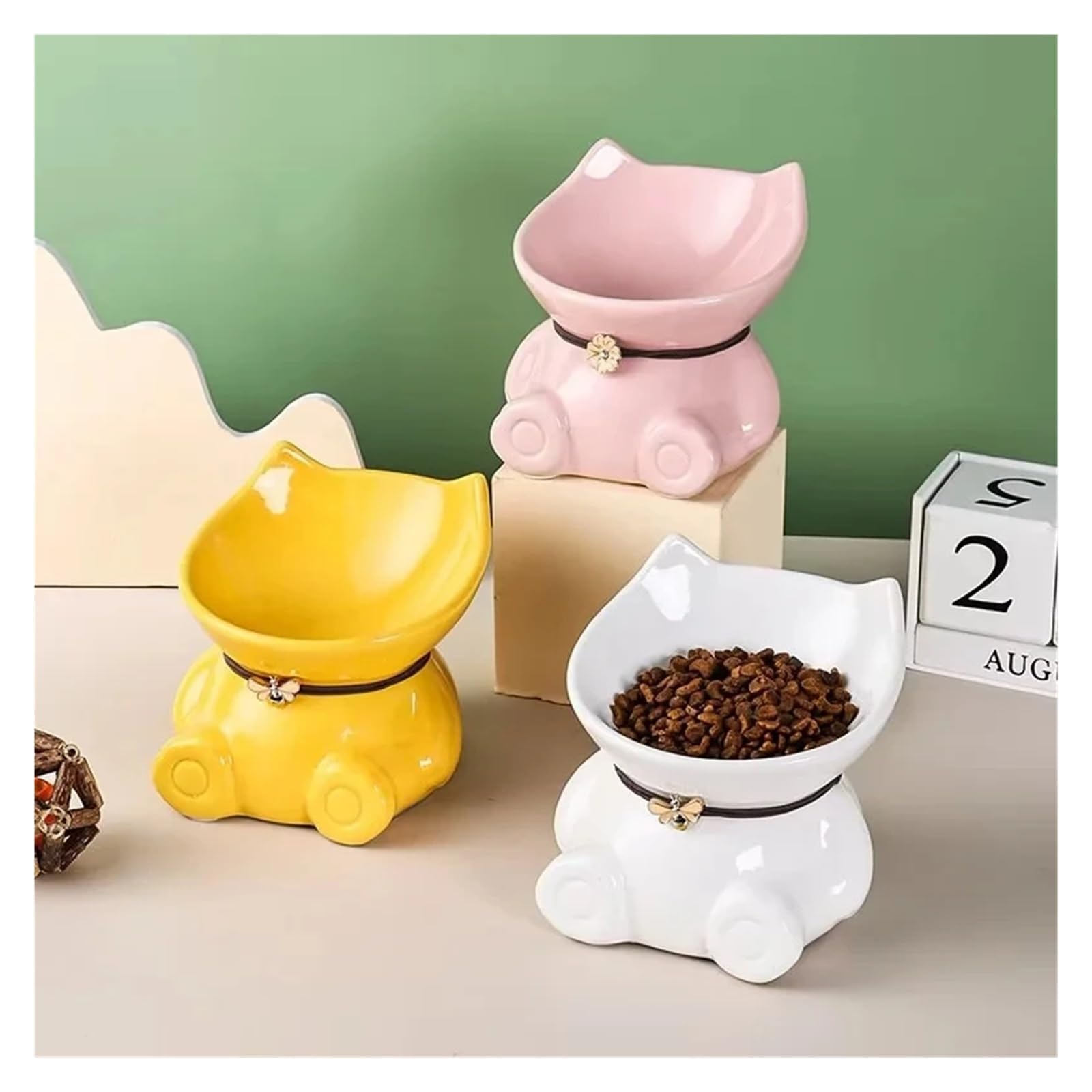 Hoher Katzenschüssel Haustier-Katzennapf, Futternapf, schräger Mund, Hundenapf, Katzentrinknapf, hoher Fußschutz, Halswirbel, Katzentrinken für Futter und Wasser (Color : Pink Large)
