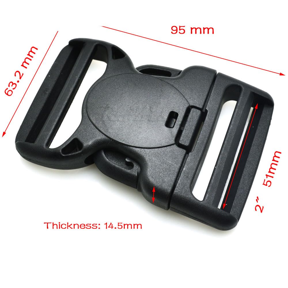 Hebilla de doble bloqueo ajustable de plástico para cinturones tácticos, color negro, 50 unidades, tamaño de cincha de 50 mm