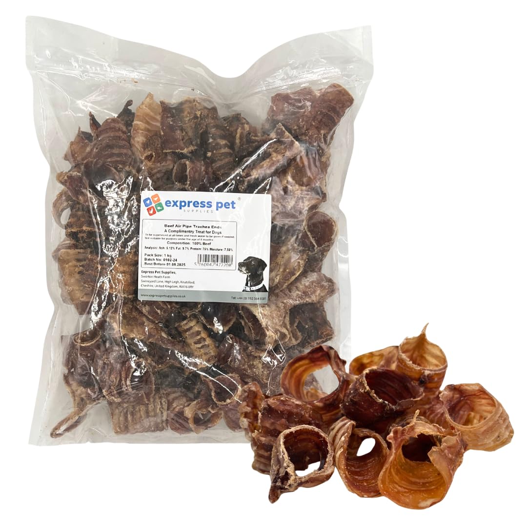 Express Pet Supplies Pre Cut Beef Trachea Air Pipe 500g (approx. 35-45 Pipes) Small Breed perfect for puppies End Pieces, 100% Natural Air Dried Dog Treat Chew