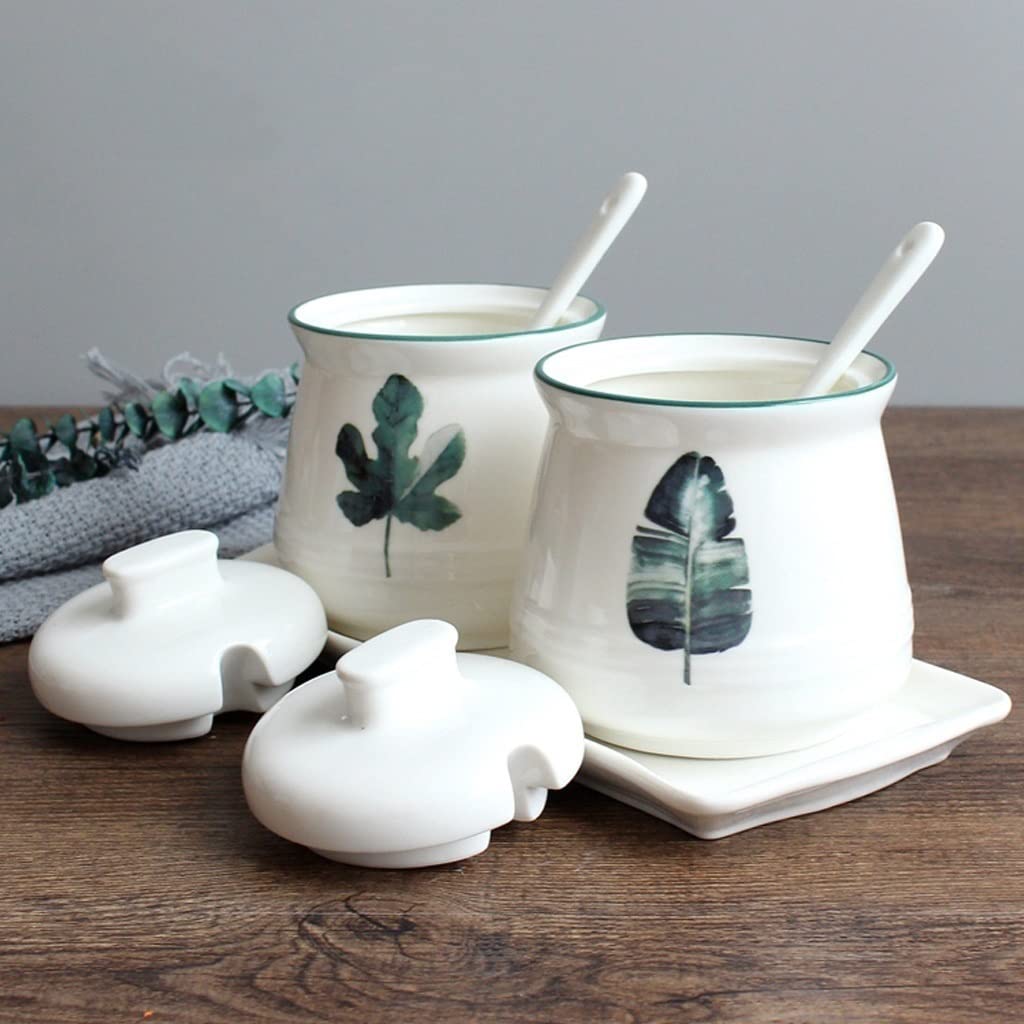 Ceramiczny pojemnik na cukier Pudełko na przyprawy z pokrywką i łyżeczką Domowy pojemnik na przyprawy Puszka na przyprawy,Sos przyprawowy