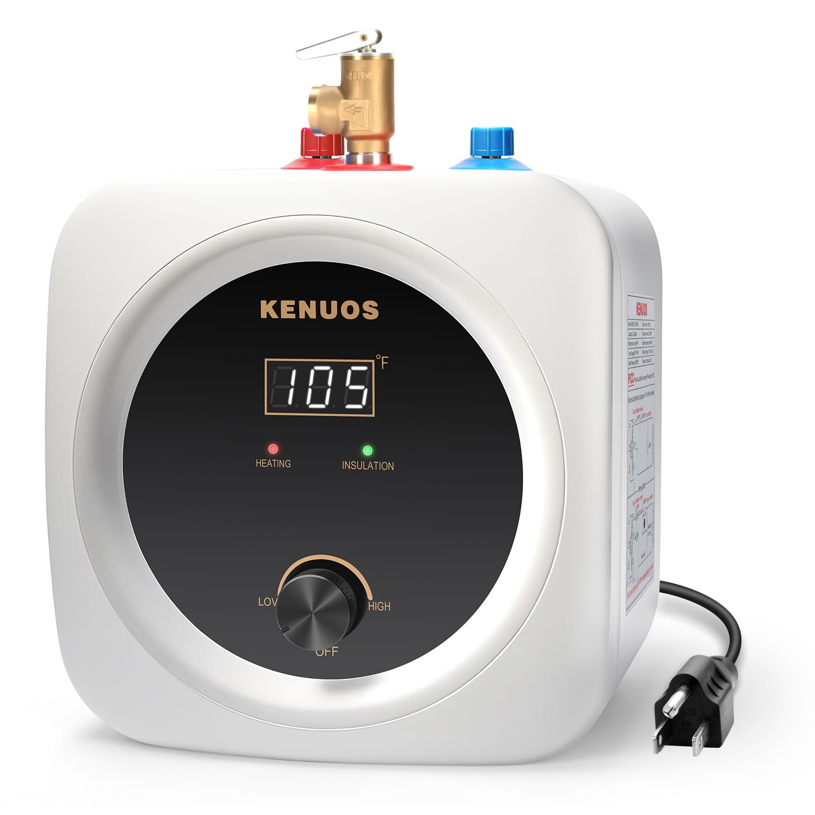 Mini Tank Water Heater Electric 2.5 Gallon Under Sink Instant Hot Water Heater with LED Dsiplay,T&P Valve,3-Way Diverter,110V 120V Point Of Use Water Heaters for Kitchen RV Bathroom White