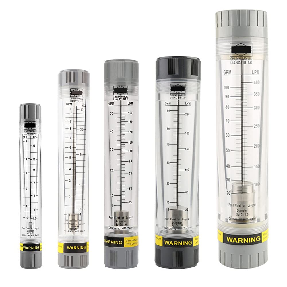Caudalímetro líquido, LZM-50G Rotámetro tipo tubo acrílico para medir el caudal de agua, 20-100 GPM y 80-360 LPM (rosca interna de 2 pulgadas)