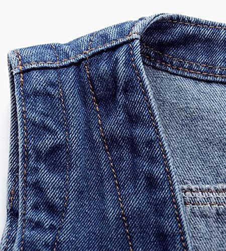 Cyparel Women's Retro Denim Vest Casual Button Up Jean Waistcoat Vest Sleeveless Jacket Tops With Pockets #TOP3