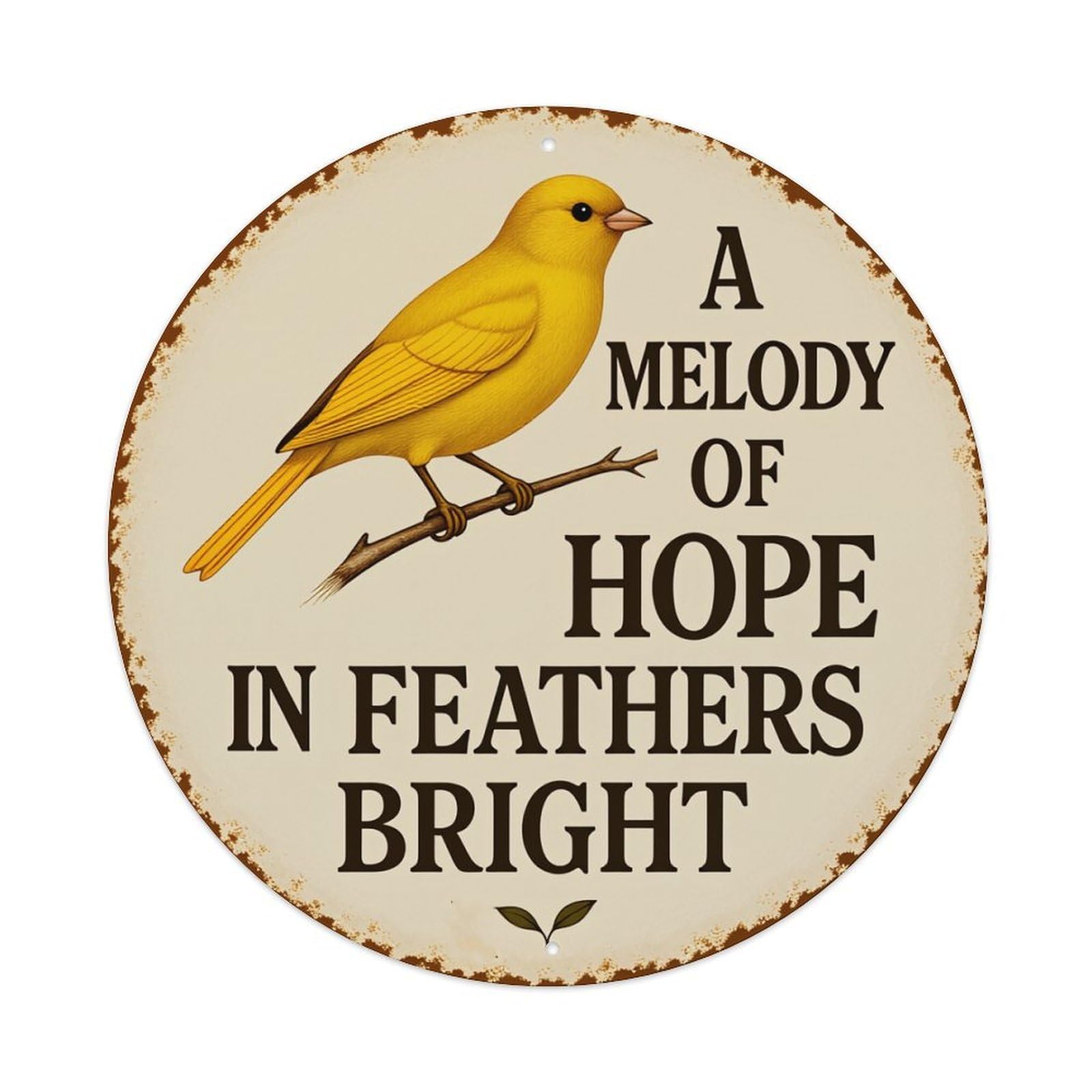 Yellow Bird On Branch With Text Round Tin Sign Vintage Metal Poster Retro Bar, Home, Man Cave, Kitchen, Laundry Room Wall Art Decor Gift 8x8Inch