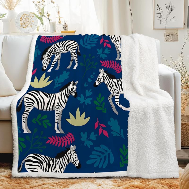 Jeté de canapé épaisse et moelleux plaid hiver sherpa motif zèbre 130x150 cm AB-270