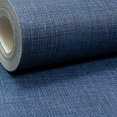SOPHIE LAURENCE Plain Subtle Shine Shimmer Woven Linen Effect Dark Blue Wallpaper for Living Room