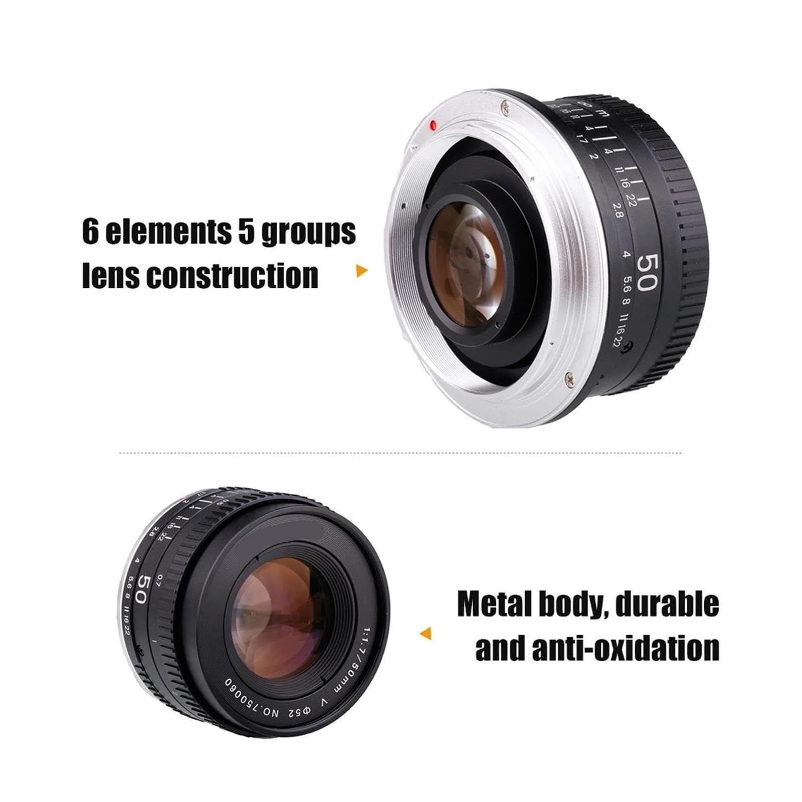 Objetivo 50mm F1.7 Manual, Prime de Formato Completo Metal