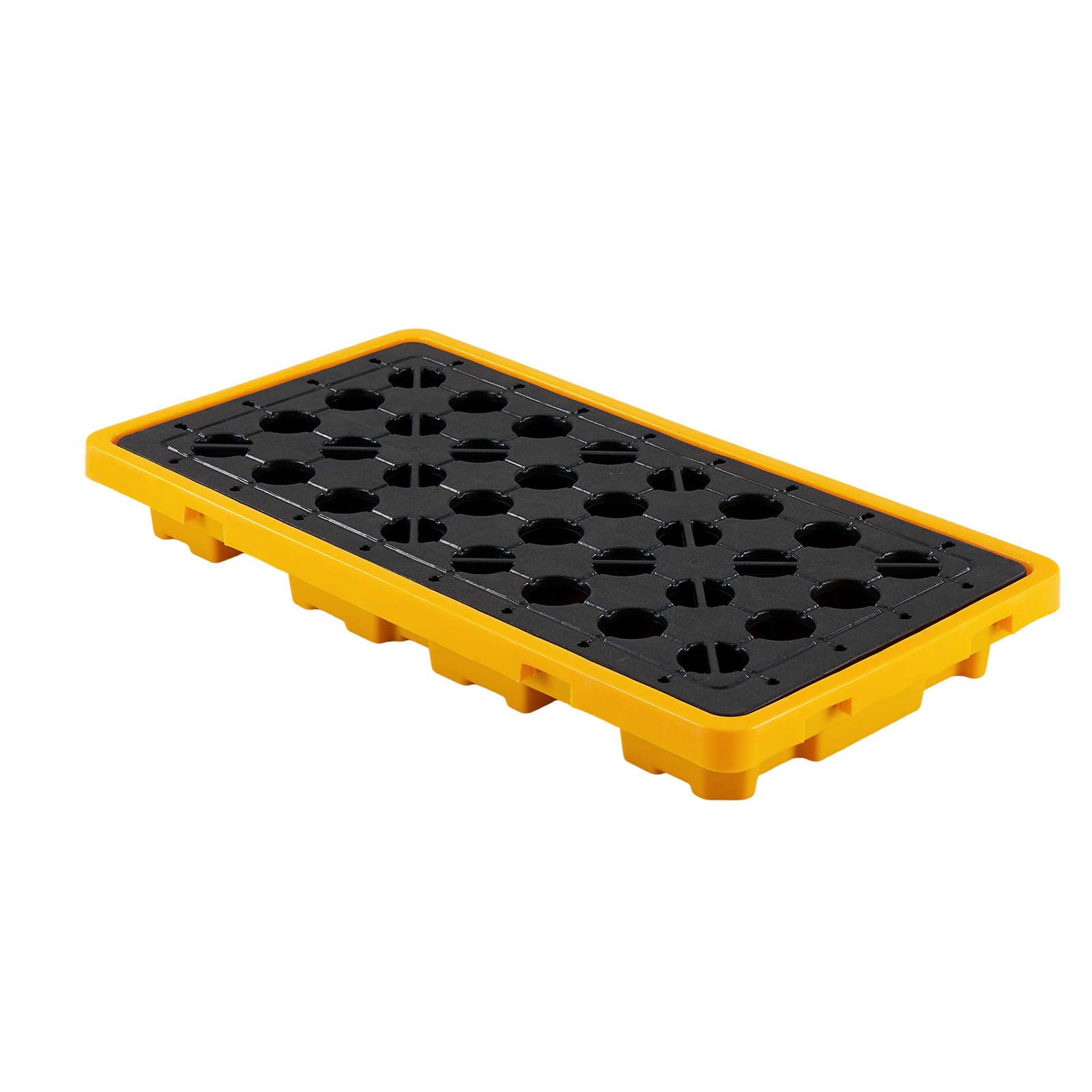 VEVOR Palette de Rétention pour 2 Fûts, Bac de Rétention avec Caillebotis et Drain, Plateforme de Déversement en PEHD à Profil Bas, Capacité 79,5 L, Charge Maximale 2000 kg, 1316x680x150 mm, Jaune
