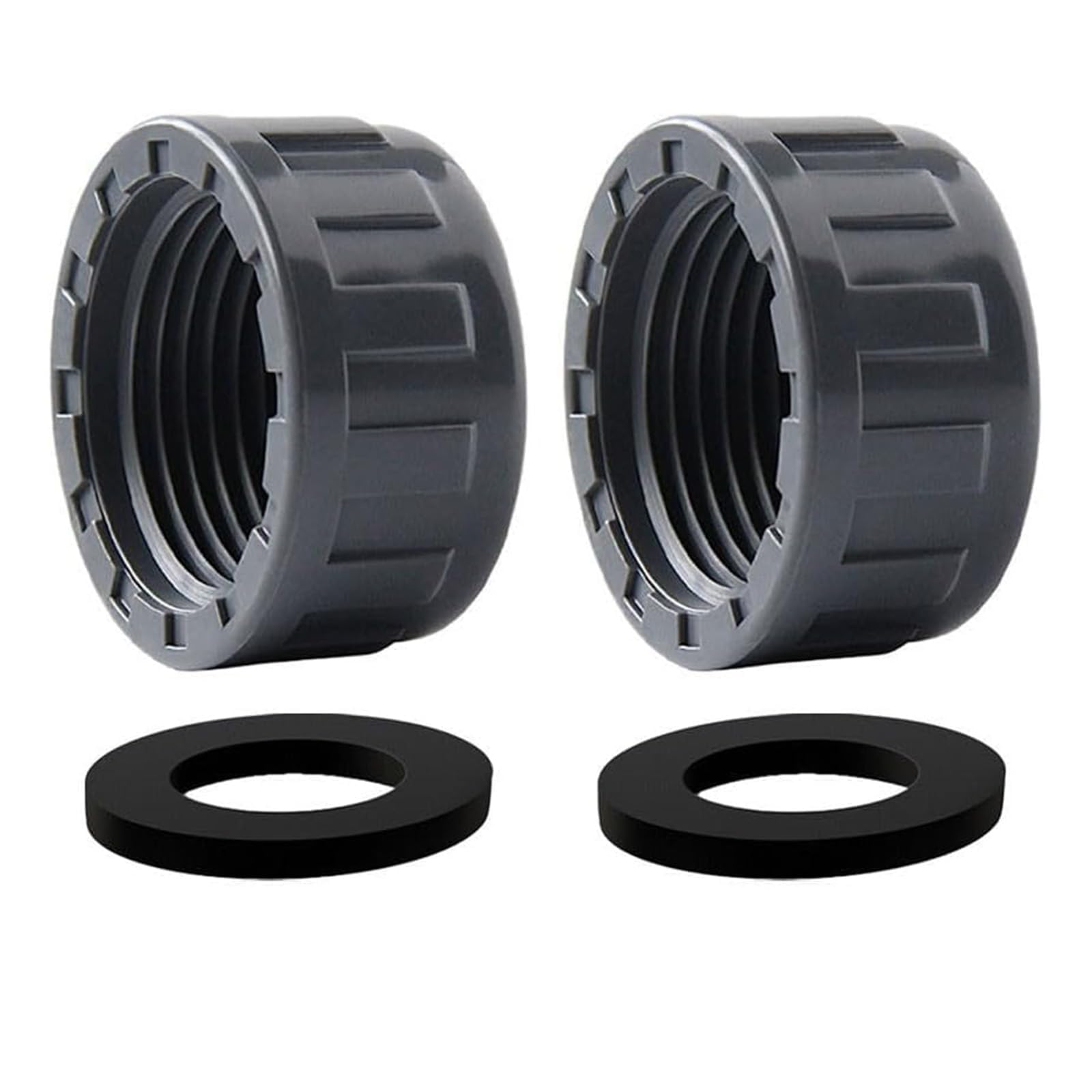BBTISG 2 Pcs Pipe Fitting Cap, PVC Round Female Thread Hose Connector with Rubber Washers Pipe for Garden and Outdoor Water Pipes End (63mm)