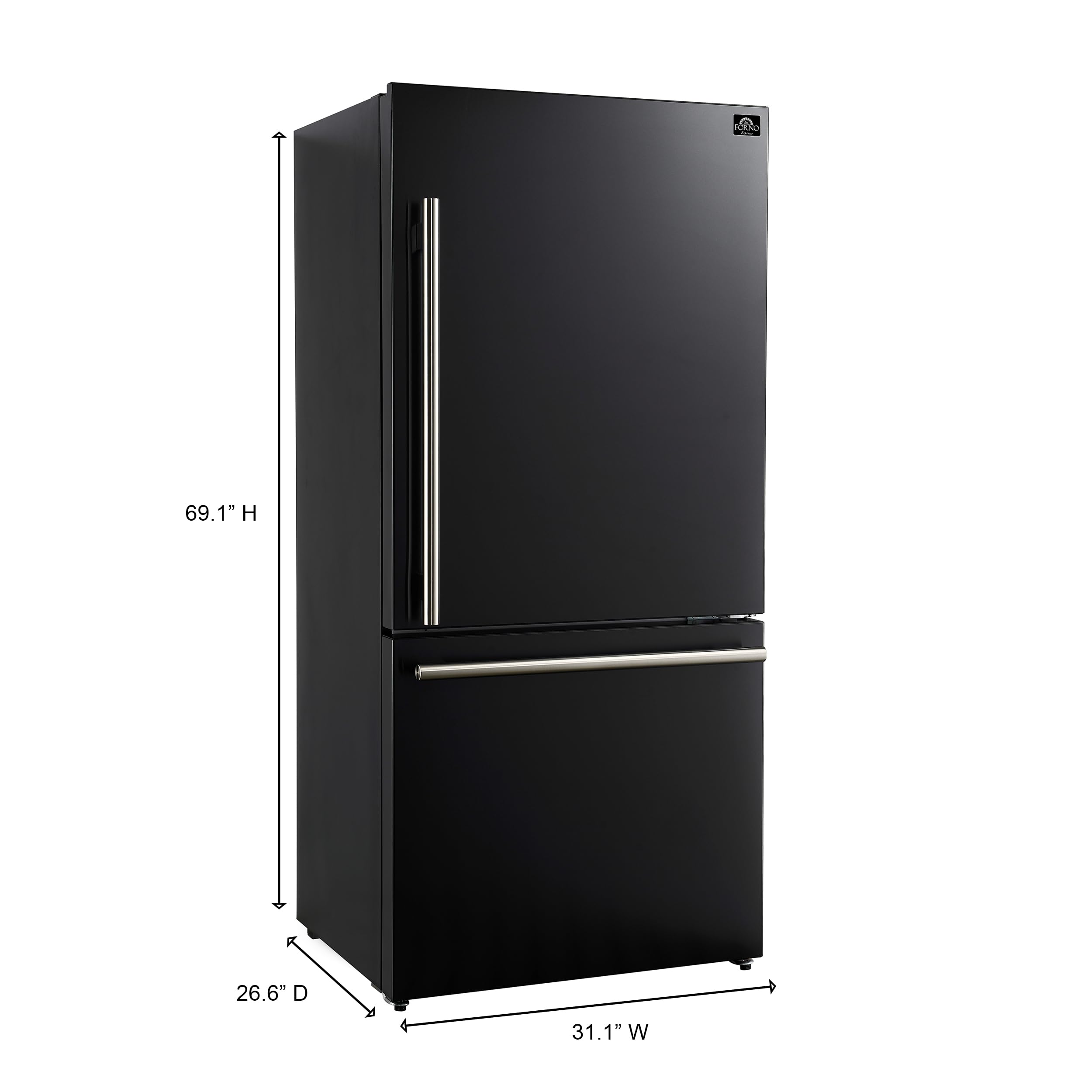Forno 31" Milano Espresso Black Fridge With Bottom Freezer - 17.2 Cu. Ft Counter Depth Refrigerator With Touch Control & LED - Swing Door Fridge With Adjustable Door Bins And Crisper Drawer on Fridge.com - View 6