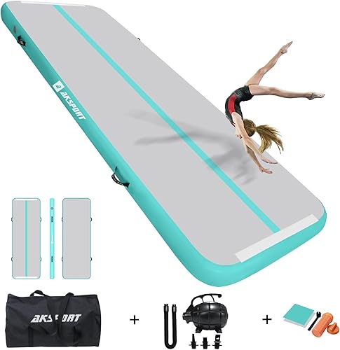 AKSPORT Colchoneta inflable de gimnasia de 10, 13, 16 y 20 pies, con bomba de aire, para uso doméstico, gimnasio, entrenamiento, animadoras, yoga AKSPORT Colchoneta inflable de gimnasia de 10, 13, 16 y 20 pies, con bomba de aire, para uso doméstico, gimnasio, entrenamiento, animadoras, yoga