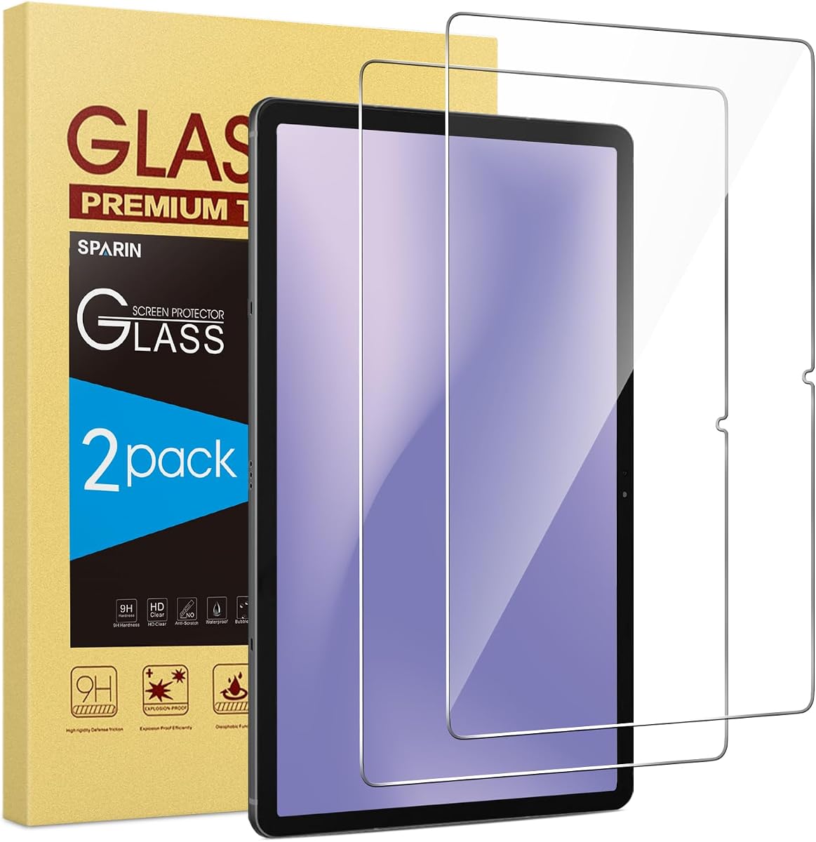 SPARIN Protector de Pantalla para Galaxy Tab S10 Plus/S9 Plus/S9 FE+/S7 FE 12.4'' | Paquete de 2 vidrios templados HD para Samsung Tablet S10+/S8+ 5G, antiarañazos, alta respuesta