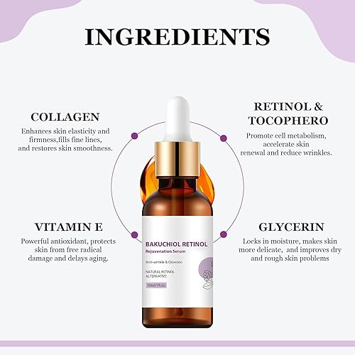 Miniatura 5 de Venature Bakuchiol - Suero de retinol, retinol y vitamina para arrugas, suero facial Bakuchiol coreano (2 piezas)