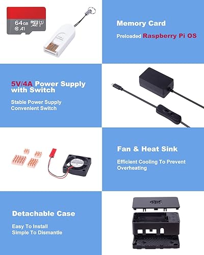 Miniatura 2 de RockBee Raspberry Pi 4 Modelo B 8GB Kit de iniciación, funda Raspberry Pi 4 con ventilador PWM, tarjeta SD 64G (sistema operativo Raspberry Pi