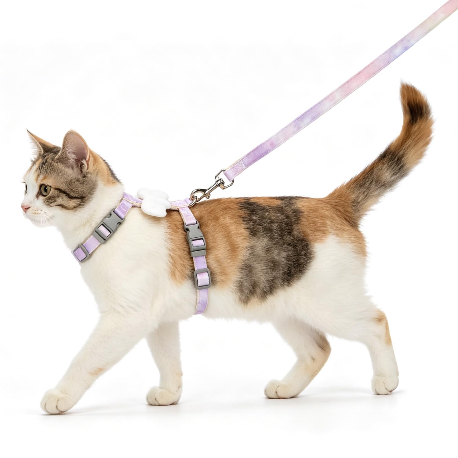 Nobleza Pettorina e Guinzaglio per Gatti, Pettorina Regolabile con Ali d'Angelo in Peluche, Design con Fibbia a Sgancio Rapido e Clip in Metallo, Set Pettorina Confortevole per Gatti e Cuccioli