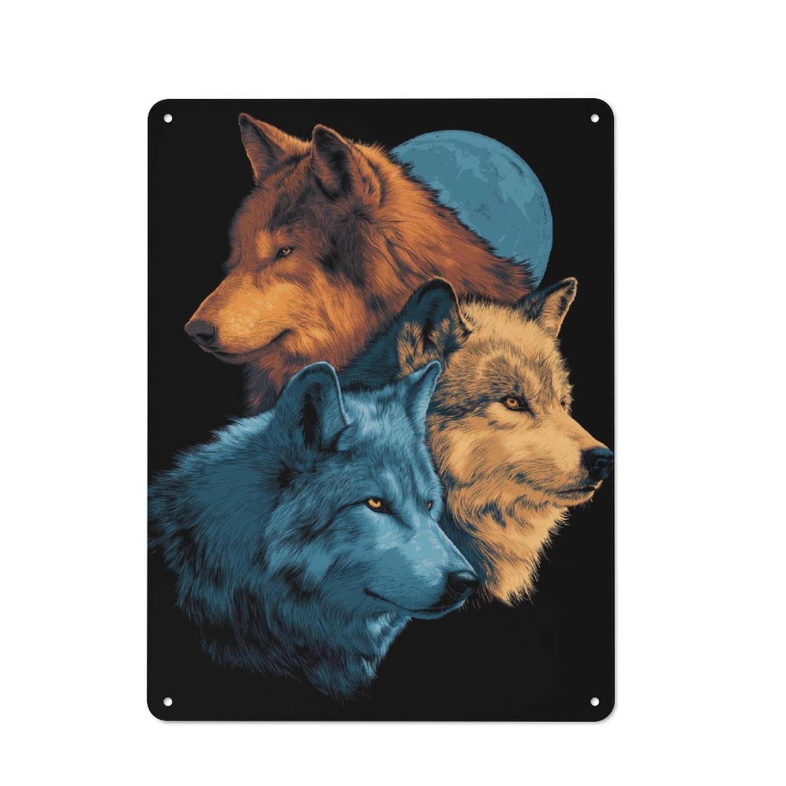 Junmoney Three Wolves Under Moonlight Vintage Decorative Tin Sign 40X30cm Featuring Retro Room Decor For Bedroom, Office, Home Bar Or Dining Room