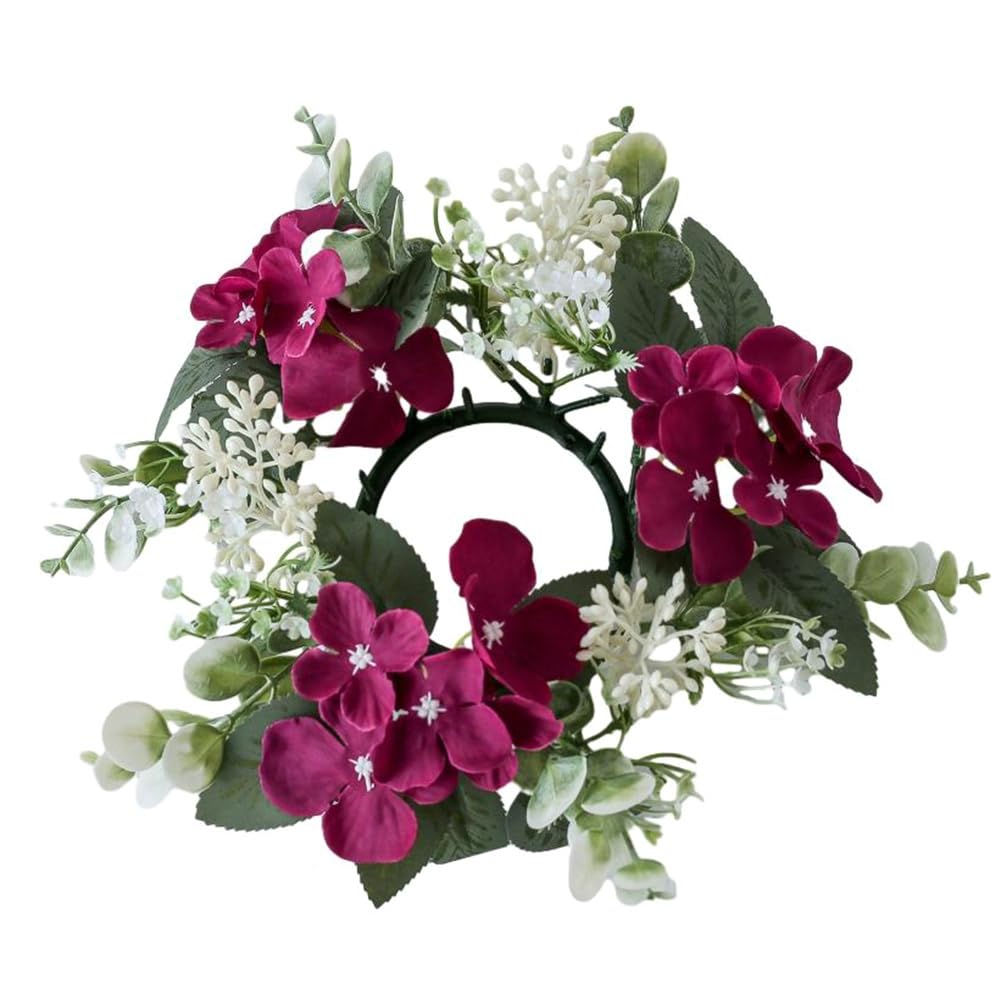 CTRLZS Wedding Candlestick Wreath Artificial Flower Plants Candle Aromatherapy Ring Holder Table Centerpiece Decor Wine Red