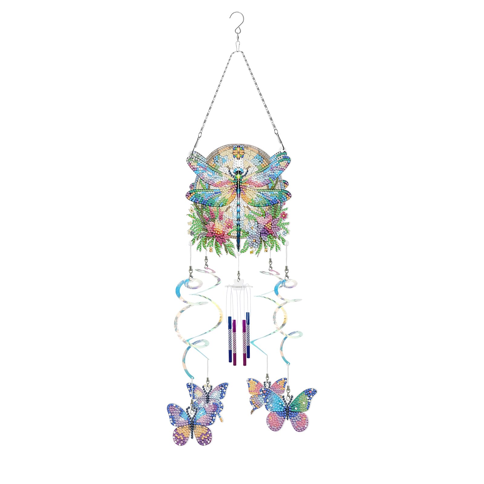 CustmArti DIY Dotted Diamond Art Wind Chime Kit – Double-Sided Suncatchers 3D Drill Painting Hanging Ornament for Garden, Patio, Windows-Dragonfly