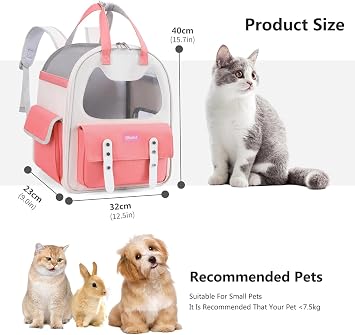 PETCUTE Dog Carrier Backpack,Foldable Pet Carrier Backpack for Small Dogs Cats with Removable Mat,Fully Ventilated Cat Backpack Carrier with Padded Shoulder Strap,Cat Backpack for Outdoor Travel