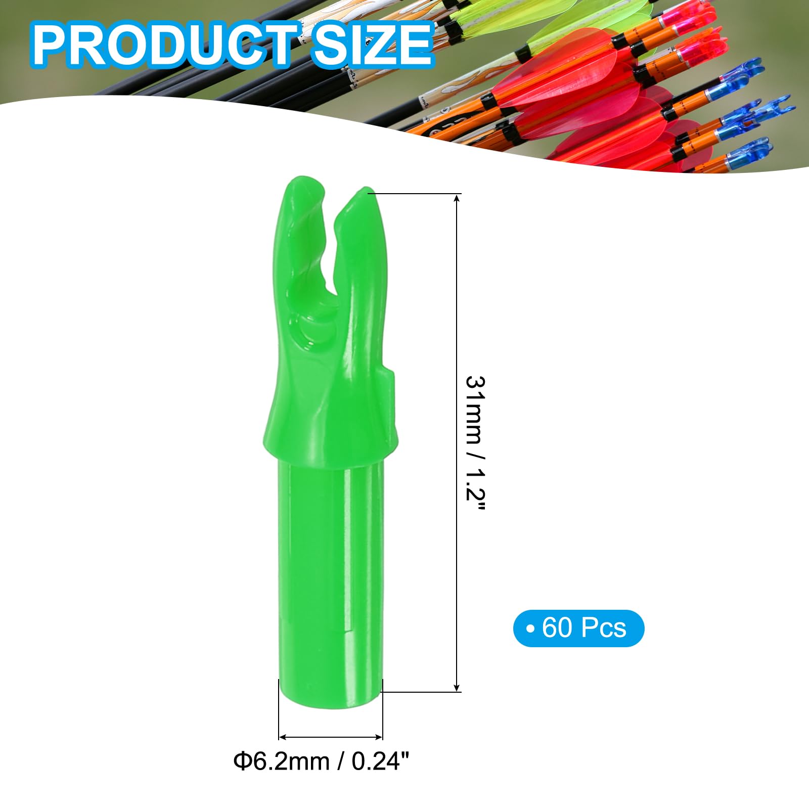 QUARKZMAN Pestanas para Flechas De Tiro con Arco Insertos De Flecha De Carbono Plástico .244"/6.2mm para Caza Y Tiro con Arco Compuesto Recurvo Hazlo Tu Mismo (Verde, Paquete De 60)