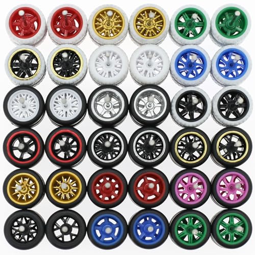 BrickBounty 1/64 Wheels & Tires for 1/64 Toy Cars (10 Sets Packaging), Random Color Rims Tires Set for 1/64 Scale Cars