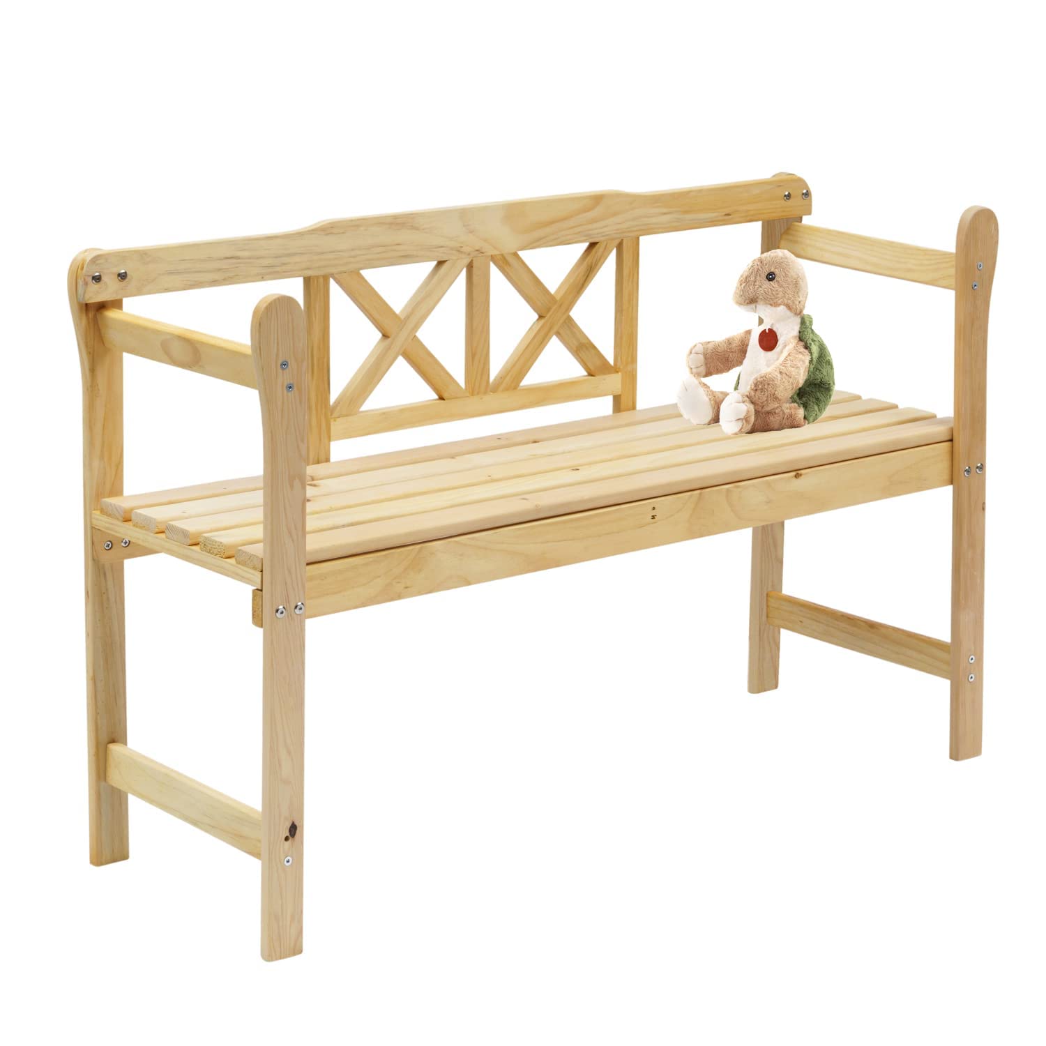 Photo 1 of 46-Inch Wooden Outdoor Bench,2 Person Garden Bench Seat with X-Shaped Back and Armrest,Small Outdoor Benches,Front Porch Bench,Ideal for Park,Backyard,Porch,Memorial,Yard,Lawn