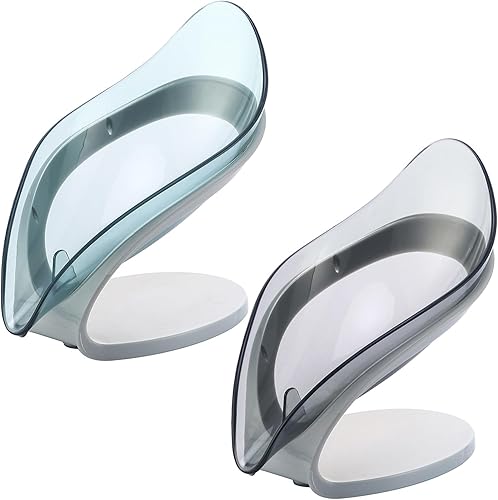 H&W 2 jaboneras autodrenantes, jabonera con ventosa, soporte para barra de jabón de ducha, soporte para jabón en forma de hoja, dispensador de