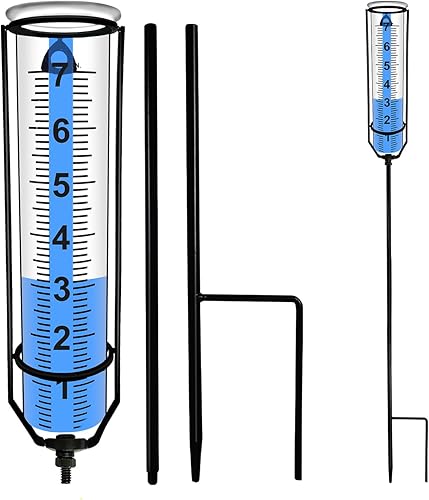 Ammoniakt Medidor de lluvia a prueba de congelación para exteriores con estaca resistente, grandes números claros y altura ajustable, herramienta de