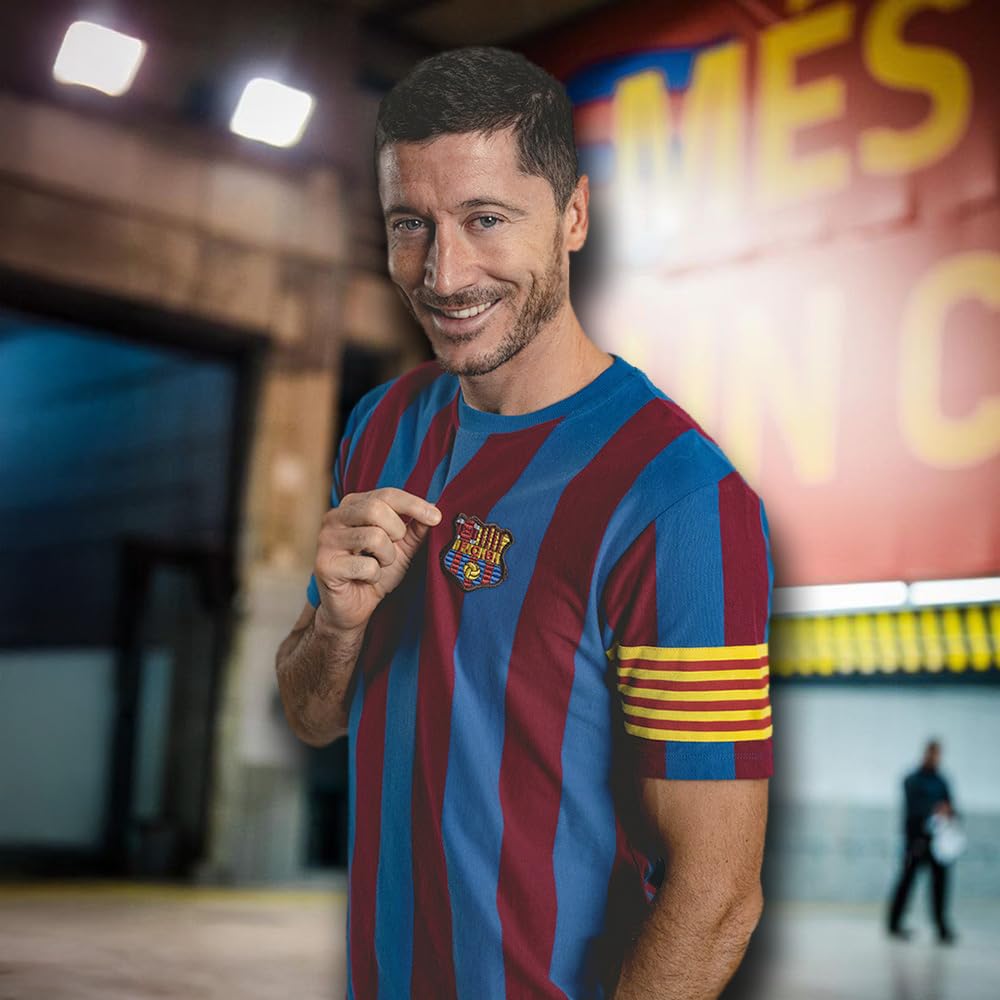Copa - Camiseta - Fútbol - Hombre - FC Barcelona Capitán Retro - Manga Corta - Azul/Rojo - 100% algodón orgánico
