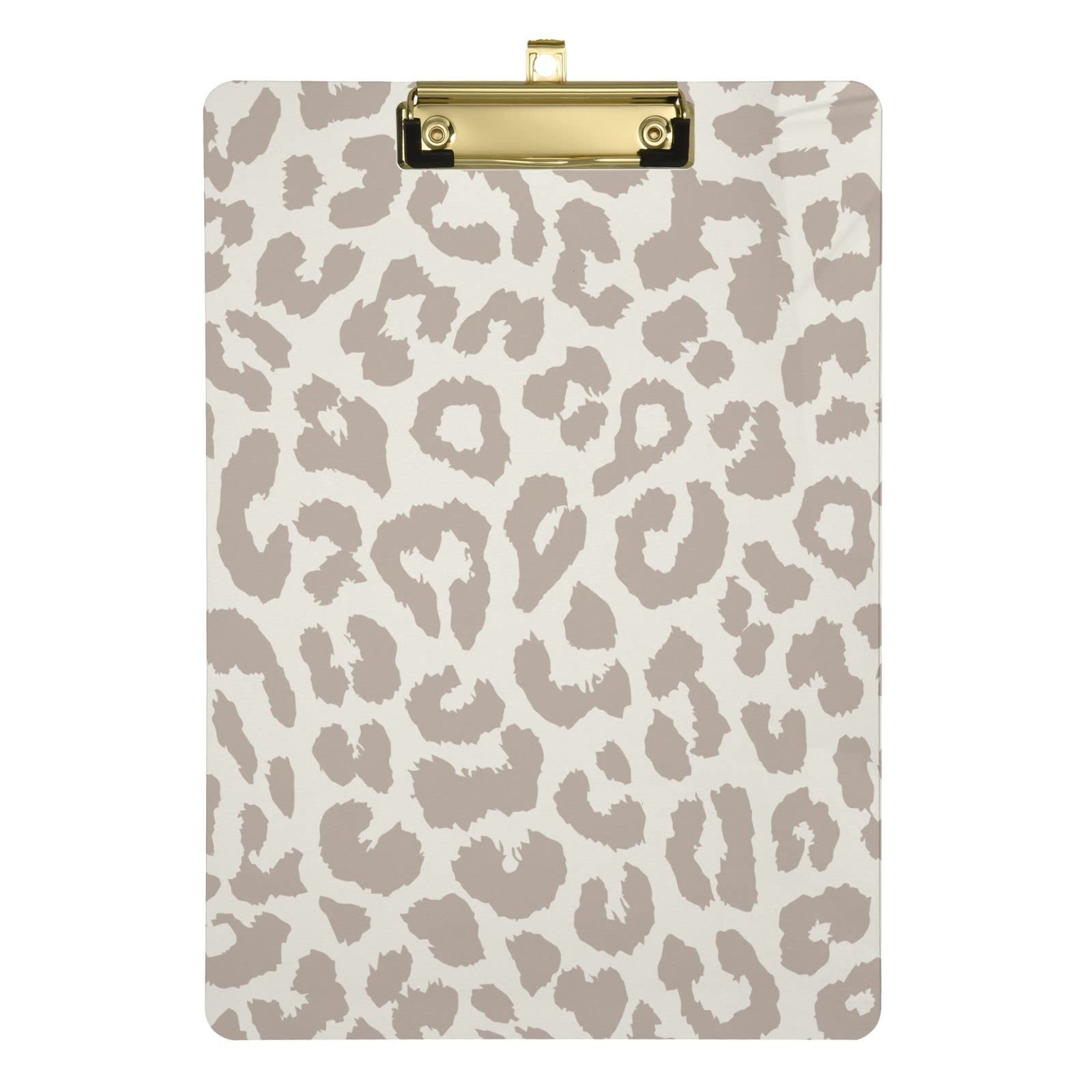 ALAZA Light Khaki Leopard Acrylic Clipboard A4 Letter Size Standard Clipboard with Metal Low Profile Clip,Decorative Clipboards for Office School