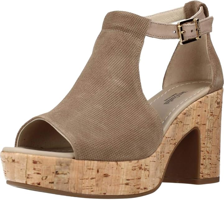 Sandali per donna nero giardini tacco alto plateau sughero E115820D Velour Tabacco