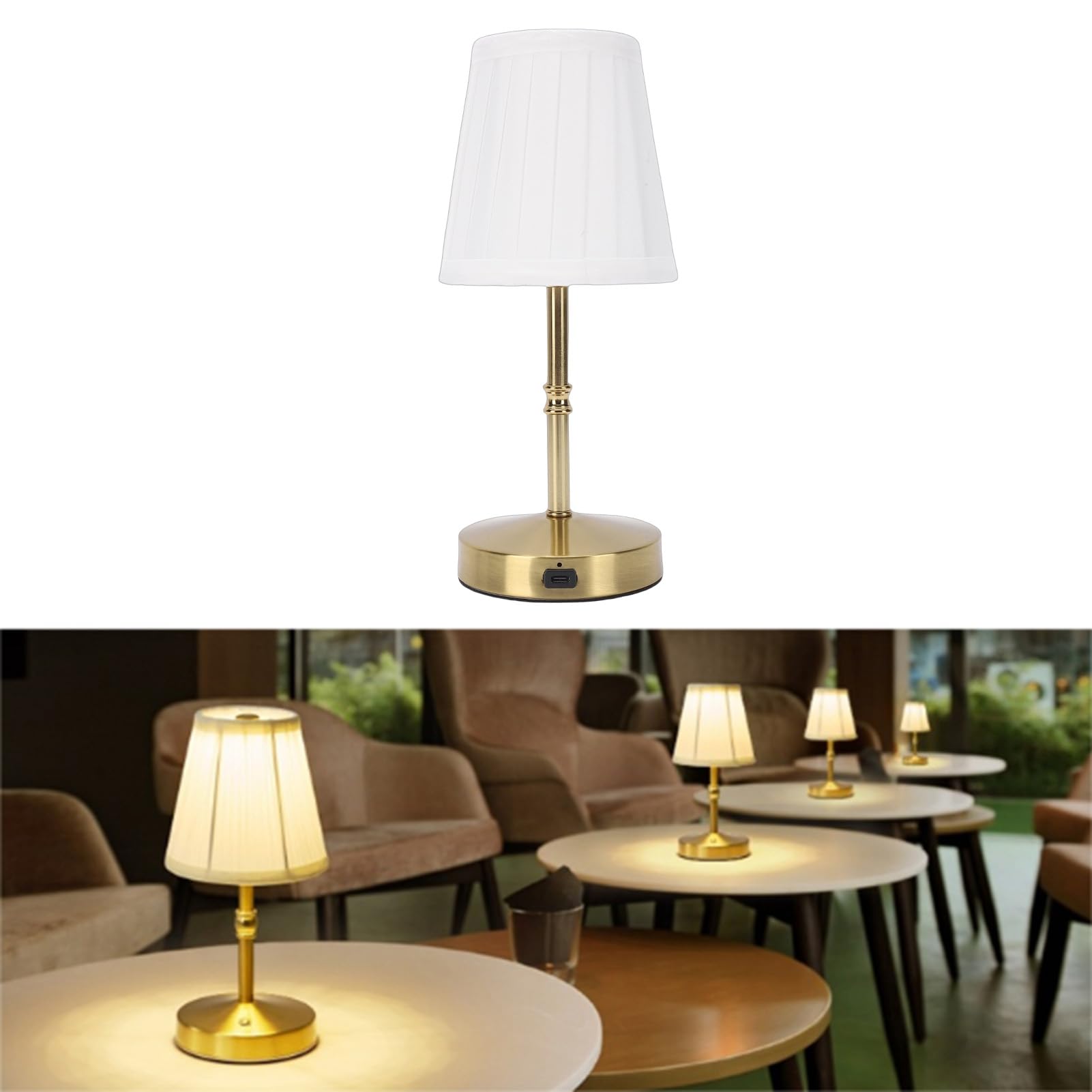 Kabellose LED Schreibtischlampe Touch-Steuerung dimmer Stoffschirm tragbare Tischleuchte ebauter 1800-mAh-Akku ideal für Schlafzimmer und Café