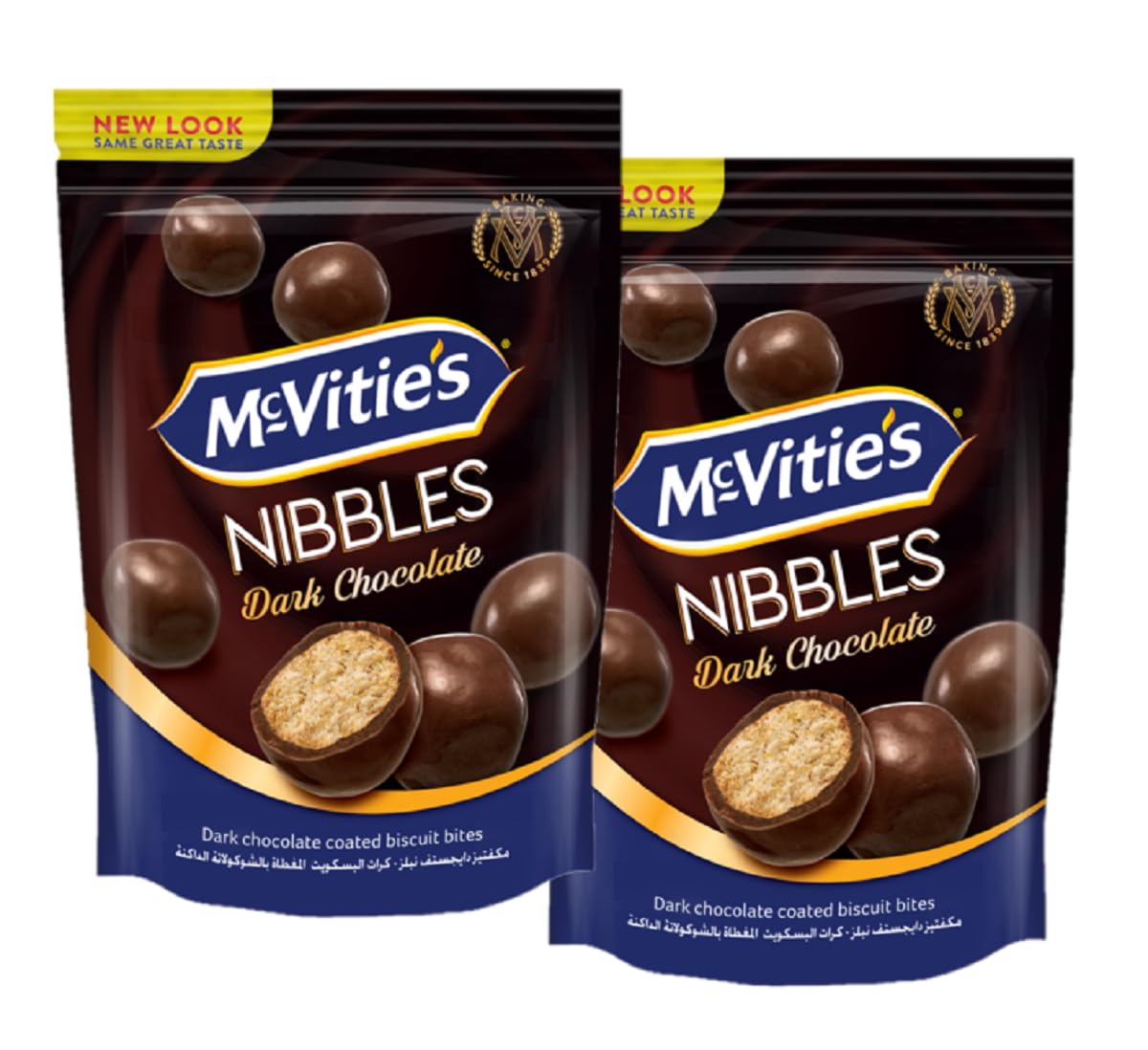 McVities Nibbles Dark Chocolate Coated Biscuit Bites With 54% Dark Chocolate,(Pack Of 2-110 Gm Each)
