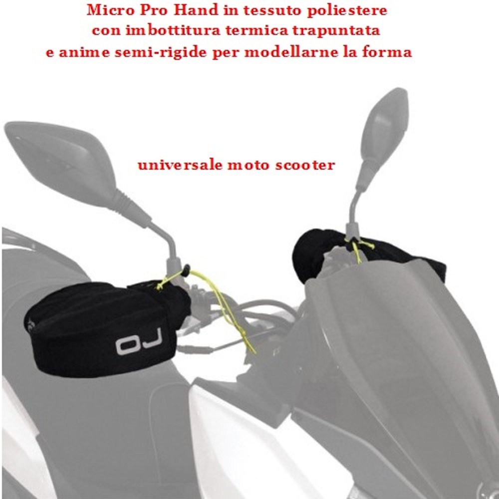 OJ C011 Micro Pro Hand- Set Coprimani Universale, 100% Poliestere spalmato con tecnologia wind resistance, Compatibile con Scooter, Maxi scooter e Moto, Nero, Taglia Unica