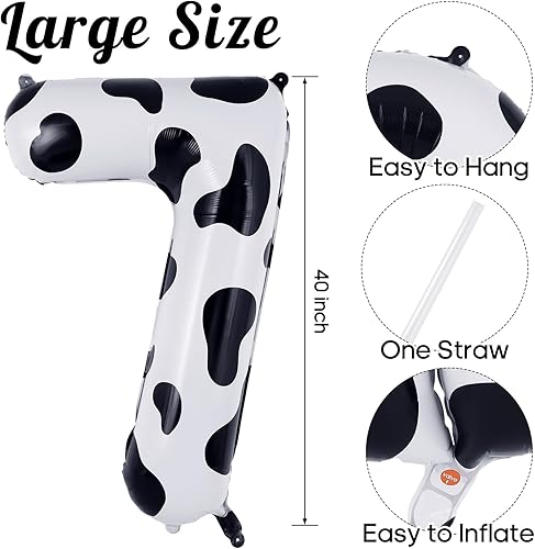 Miniatura 3 de Globo con el número 7 con estampado de vaca, globos grandes de cumpleaños con número de vaca de 40 pulgadas, globos de aluminio Mylar número 7 para