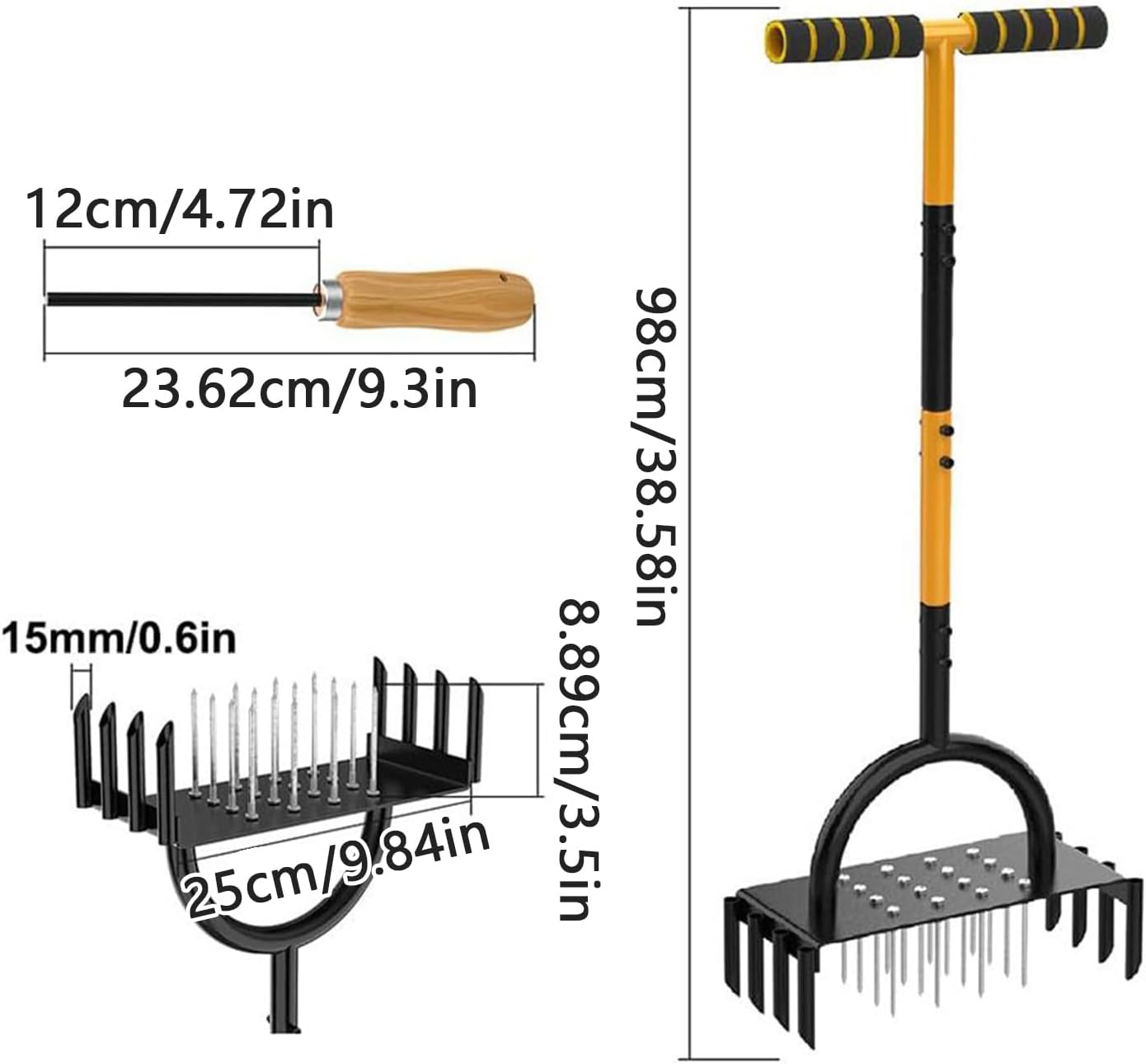 Lawn Aerator, Lightweight and Portable Design, 98x25x12cm, Manual Lawn Grass Air Aerator Tool, Soil Loosening Puncher, Easy to Use and Ergonomic, for Yard, Patio, Vegetable Field, Farm, Greenhouse