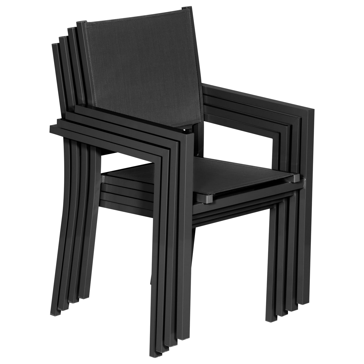 Happy Garden Lot de 6 chaises empilables en Aluminium Anthracite et textilène Gris